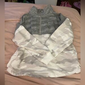 Victoria’s Secret PINK Half Zip Sweatshirt White + Grey Camo